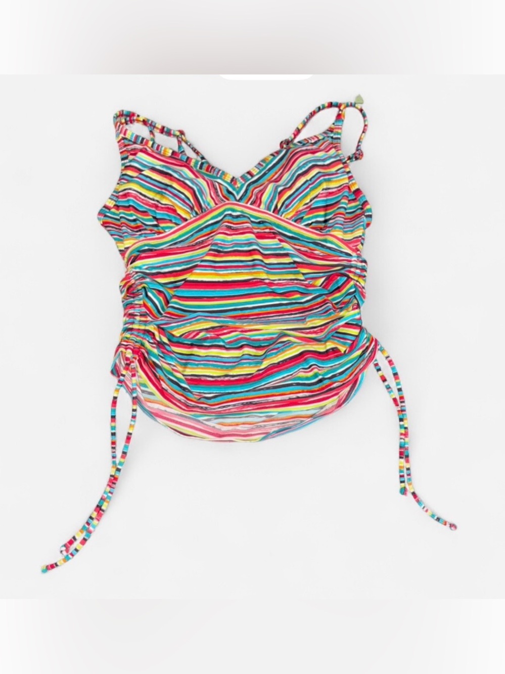 Athleta Colorful Striped Tankini Swim Top Side Tie Ruched Resort 36DD